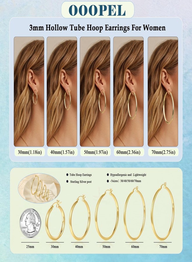 OOOPEL Gold Hoop Earrings For Women, 14K Real Gold Plated, 50mm, Hypoallergenic, Sterling Silver Posts, Playful Classic Hoop Earrings - Image 4